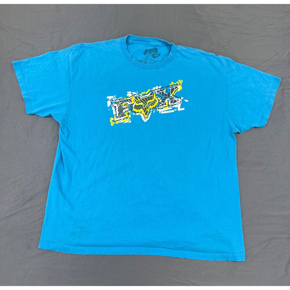 Fox Racing Mens XXL Turquoise Blue Graphic Logo Short Sleeve T-Shirt MX Moto